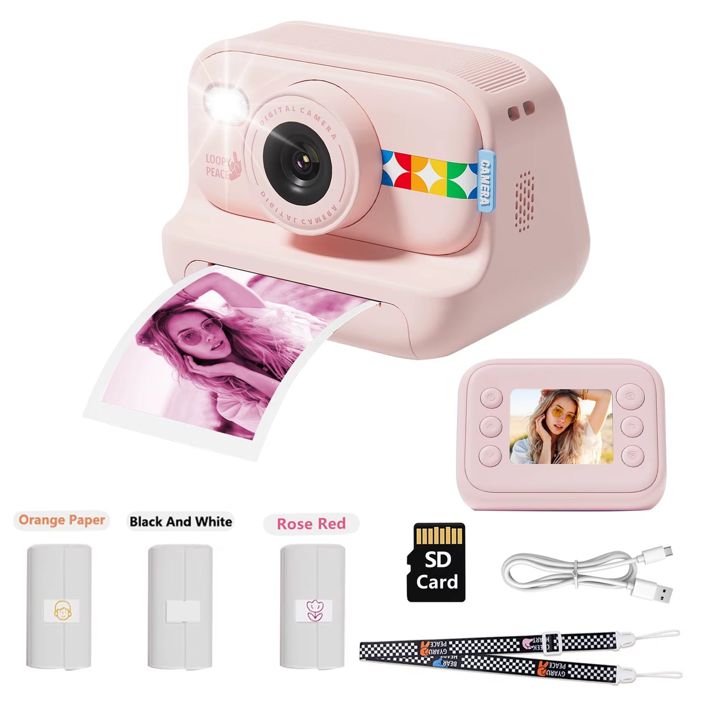 Color Instant Print Camera for Kids, Christmas Birthday Gifts for Girls Boys, HD Digital Video Cameras No Ink Thermal Paper